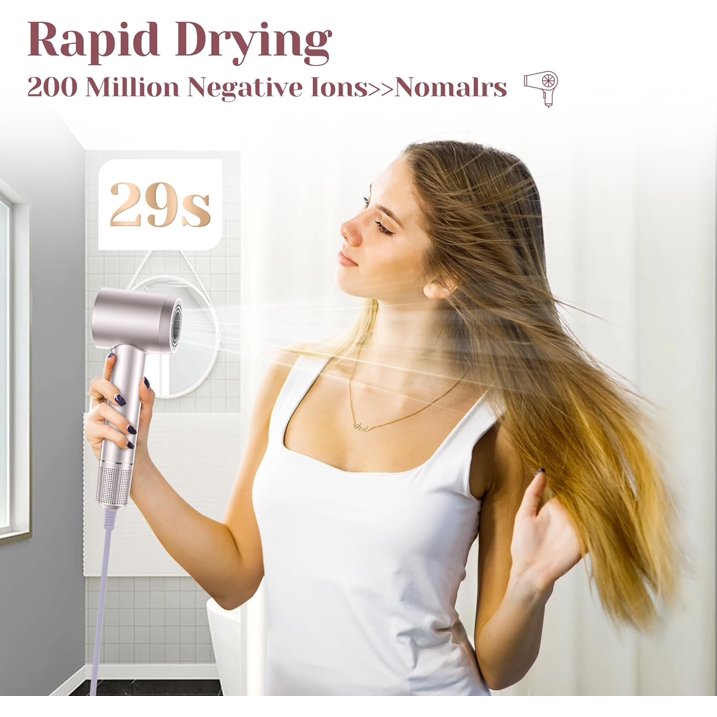 Hair Dryer, Blunova High-Speed Ionic Lightweight Blow Dryer, High Volume Air for Rapid Drying