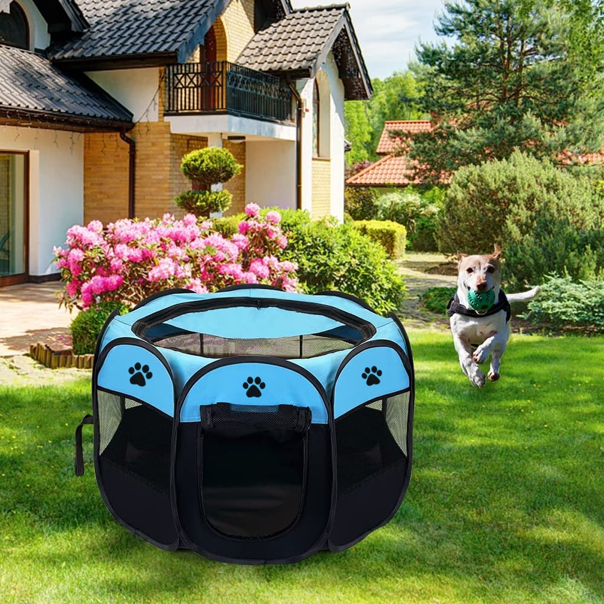 Blunova Portable Pet Playpen, Foldable Dog Playpen for Dogs and Cats, Rabbits, Pet Exercise Pet Tents Indoor Outdoor Use, 29" x 29" x 17", Blue