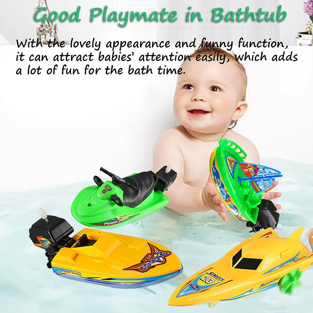 Wind-up Boat Bathtub Toy Set, 4 Pack Bathtub Boat Toy Speed Boat Toy Pull and Go Yacht Water Toy Motorboat Bath Toy Tub Toy for Kids (Random Color)