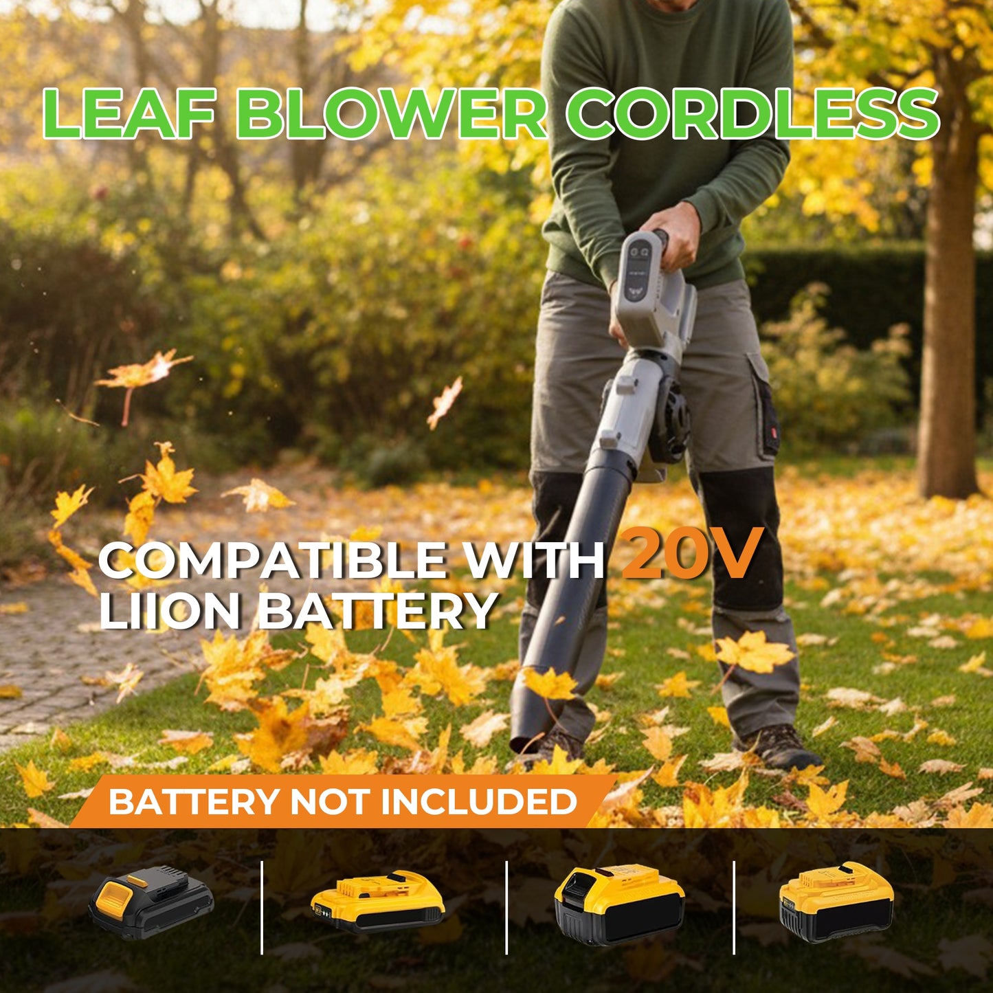 Fixdono Cordless Leaf Blower 190CFM/160MPH Electric Leaf Blower Compatible with 20V Battery, 3 Speed Modes, Lightweight Battery Powered Blowers for Lawn Care (Tool Only)