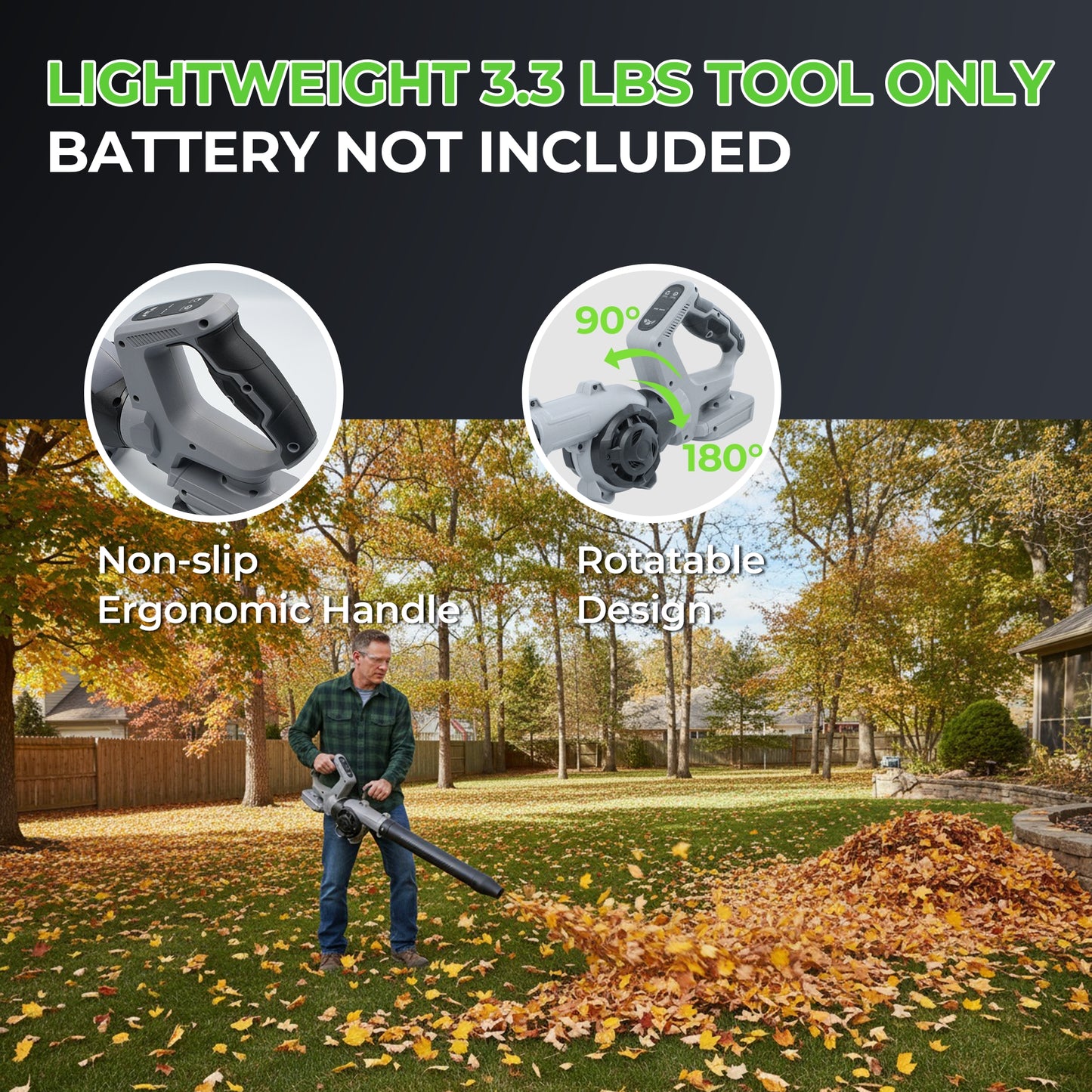 Fixdono Cordless Leaf Blower 190CFM/160MPH Electric Leaf Blower Compatible with 20V Battery, 3 Speed Modes, Lightweight Battery Powered Blowers for Lawn Care (Tool Only)