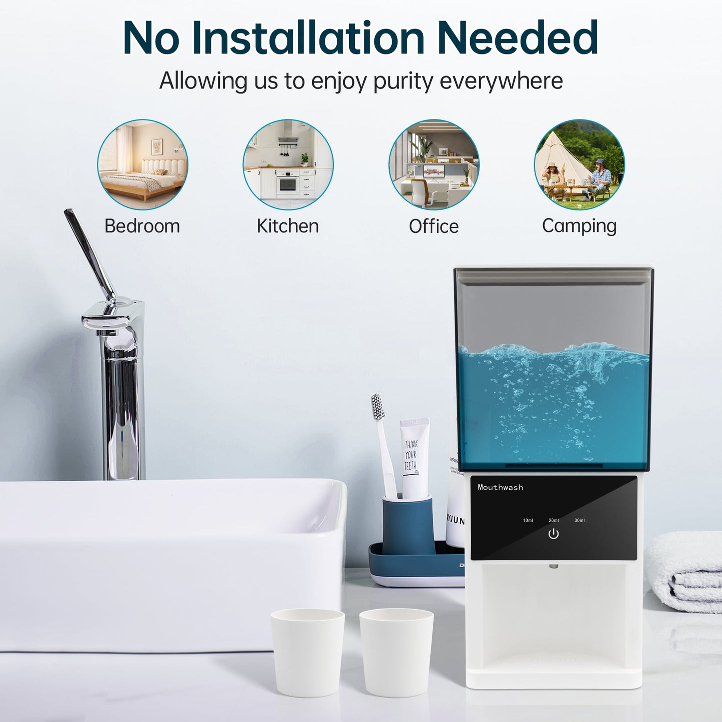 1 pcs 20oz Automatic Mouthwash Dispenser, 3 Dispensing Levels, Sensor-Activated Electric Mouth Wash Dispensers for Bathroom, Smart Mouthwash Dispenser with 2 Magnetic Cups, Wall-Mounted£¦Countertop