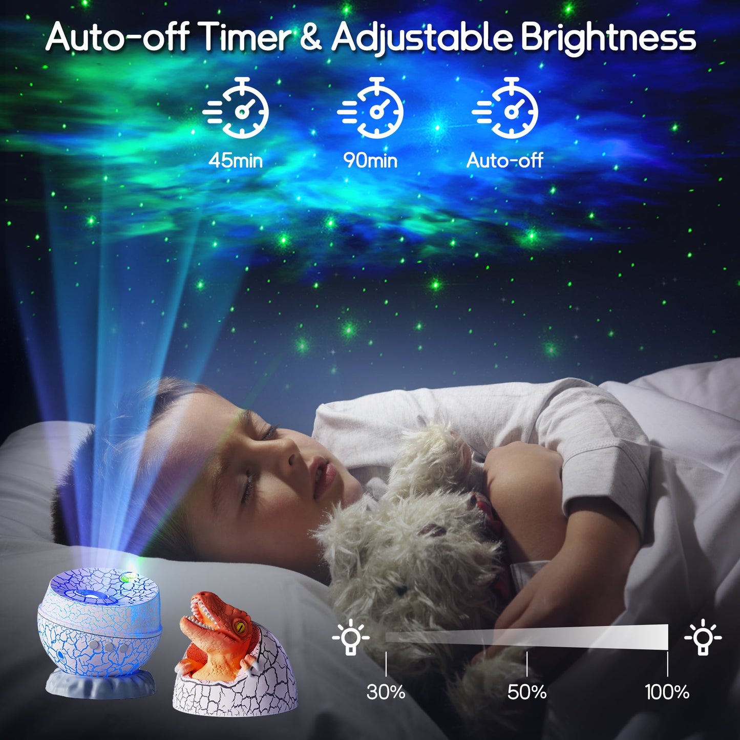 Fixdono Star Projector, LED Galaxy Light with Bt Music, 8 Color Dinosaur Egg Night Light for Kids