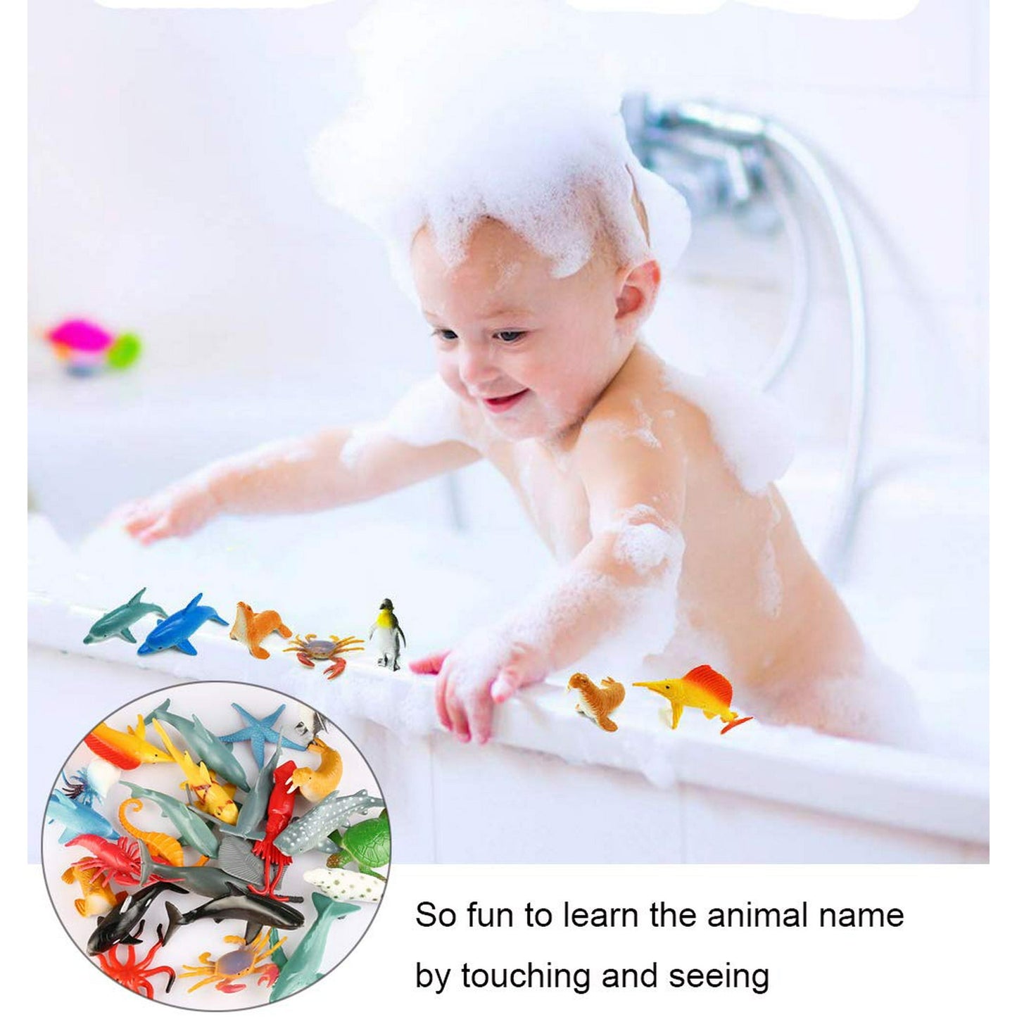 24 Pack Plastic Sea Ocean Animals Figure Sea Creatures Model Toys Set, Baby Bath Toys, Birthday Toys for Kids with Turtle Octopus Shark