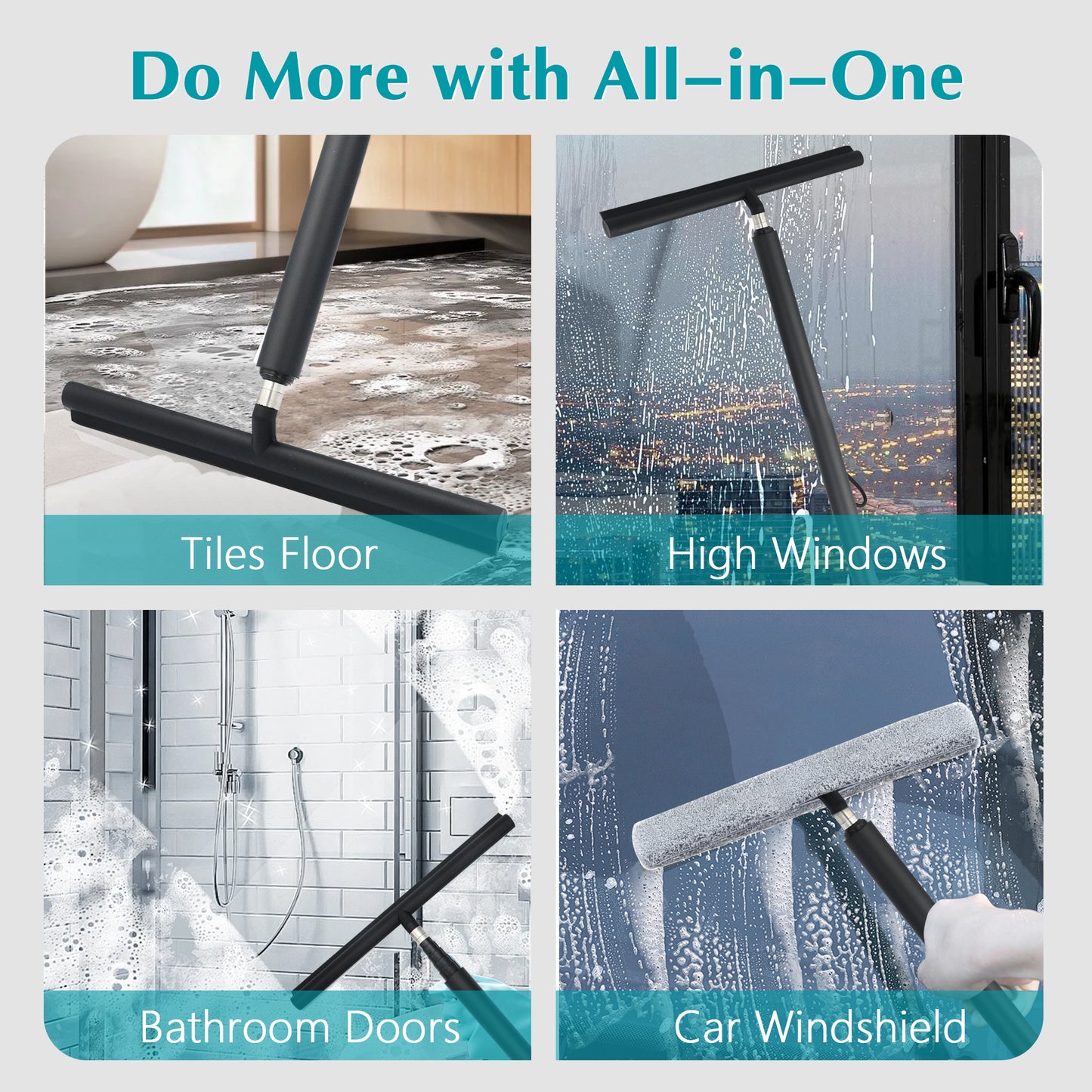Fixdono Shower Squeegee for Glass Doors, 12-47'' Telescopic Window Squeegee for Shower Glass, Floor, Car Windshield