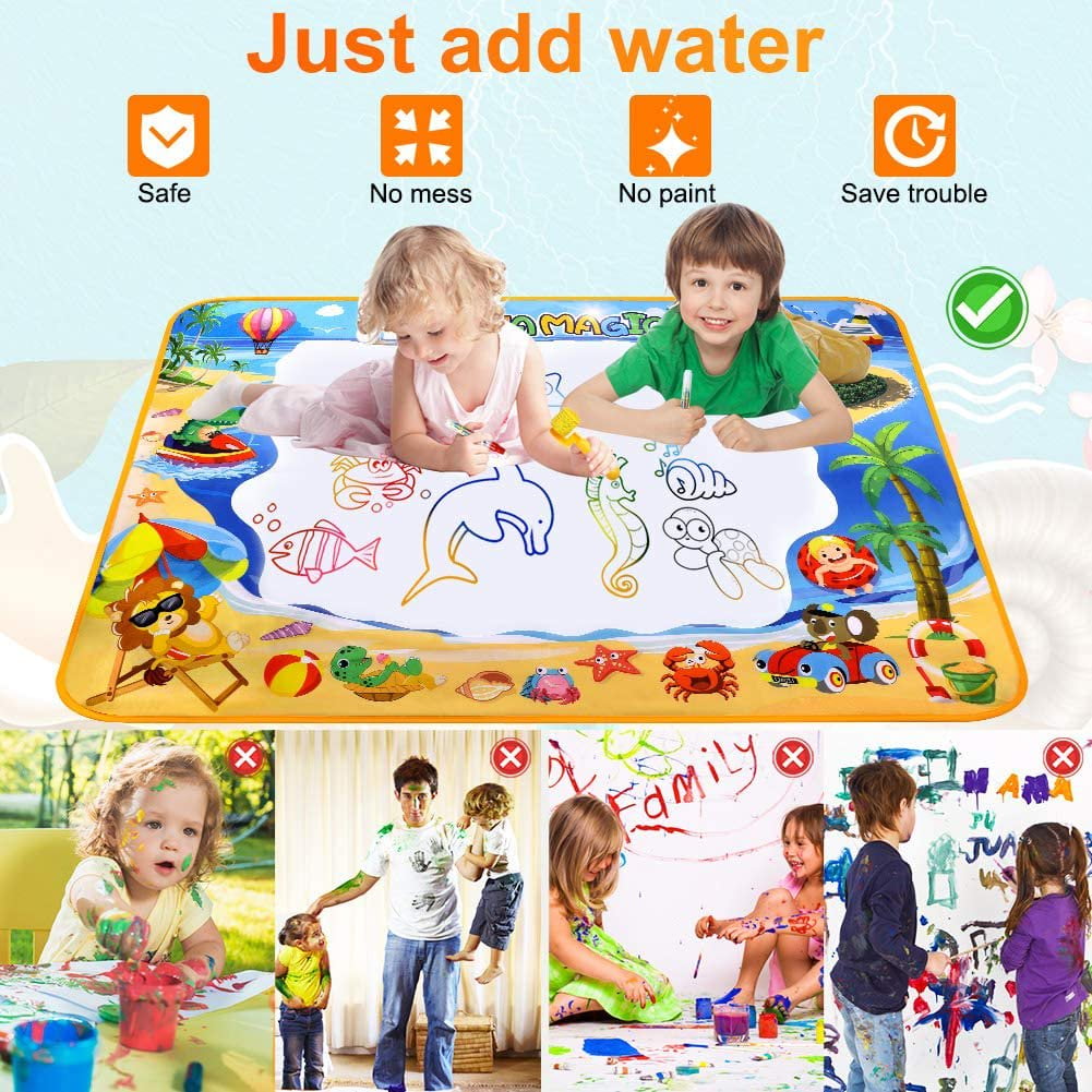 Water Doodle Mat, 40x32 Inches Water Drawing Mats for Toddlers 1-3, Water Drawing Mat, Painting Mat Kids Educational Learning Toys 2 3 4 5 6 Year Old Girl Birthday Gifts