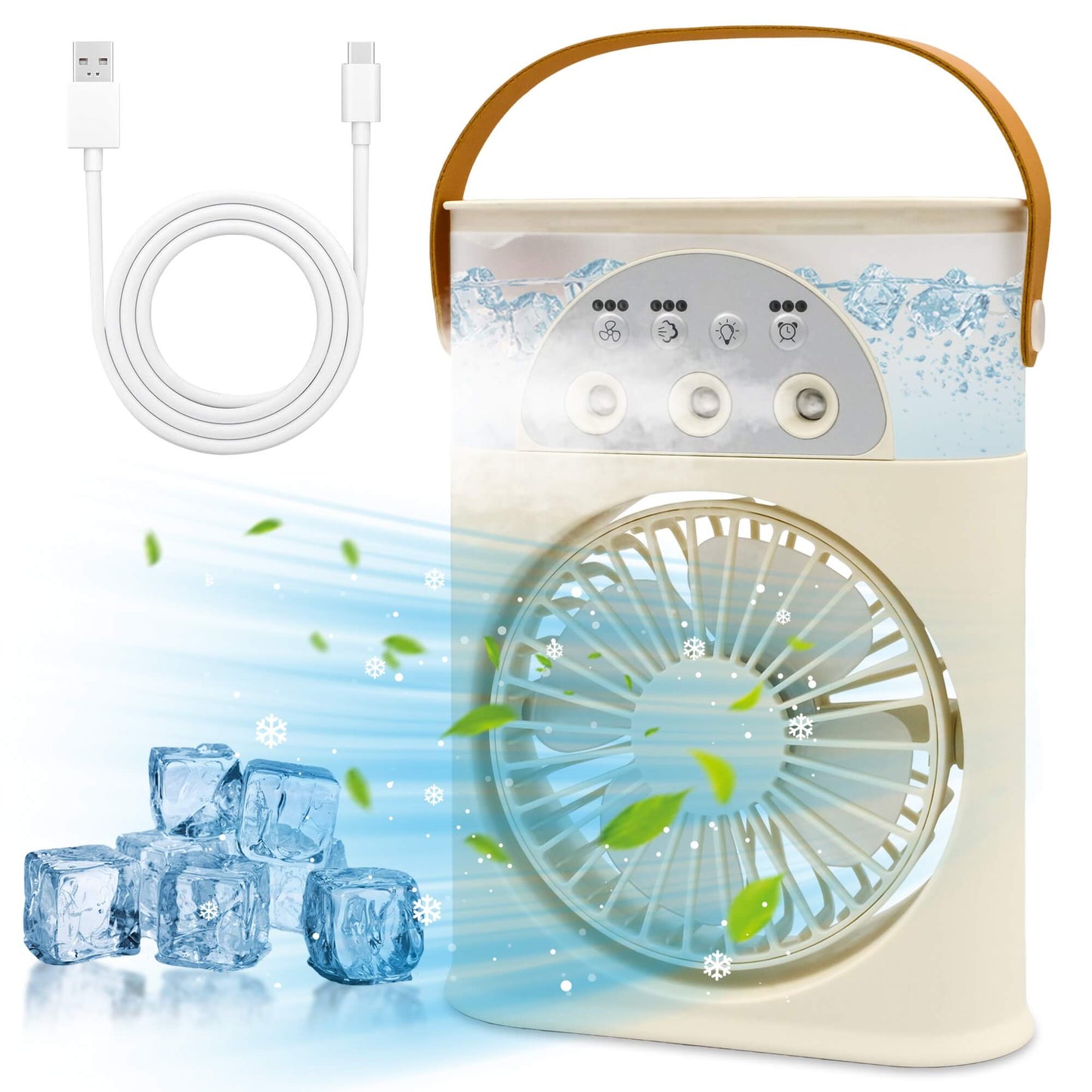 Sentryse Portable Air Conditioner Fan, Rechargeable Mini Evaporative Air Cooler Quiet Desk Fan, Personal Mini AC with 7 Colors LED Light for Home, Office, Beige