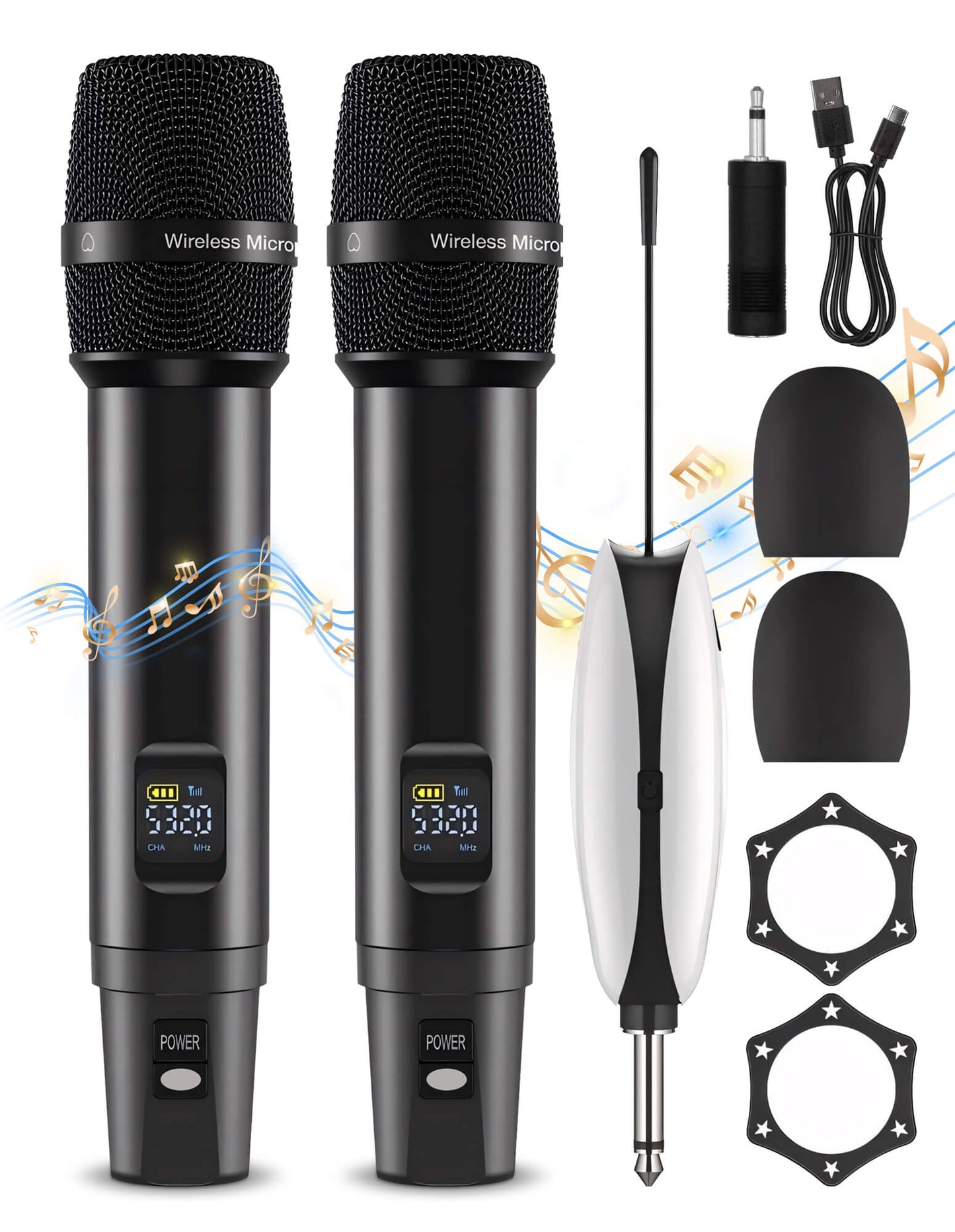 Fixdono Wireless Microphones, Metal Dynamic Microphone System with Rechargeable Receiver for Karaoke Singing, Wedding, DJ, Party, Speech, Church, Class, 240ft