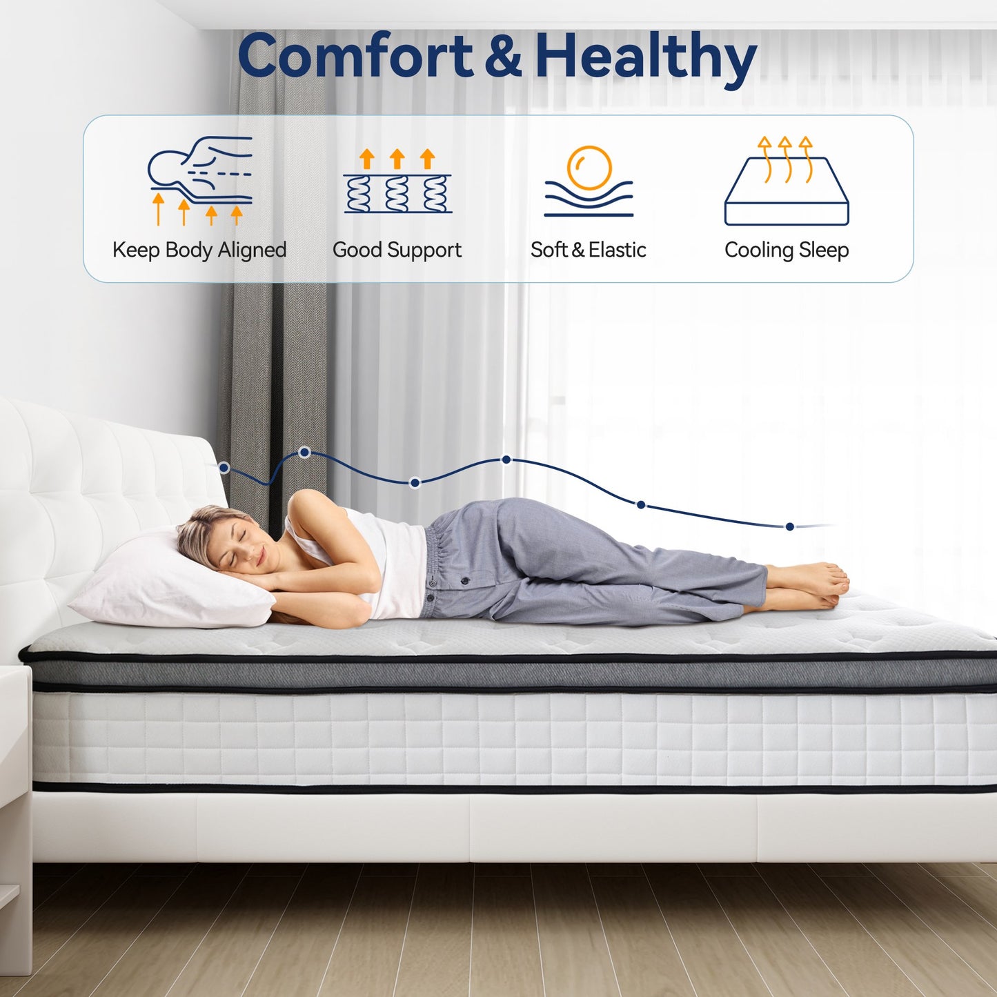 Hillnova 10" Queen Mattress, Euro Top Foam & Pocket Spring Hybrid Mattress in a Box, Plush Comfort, Pressure Relief and Motion Isolation