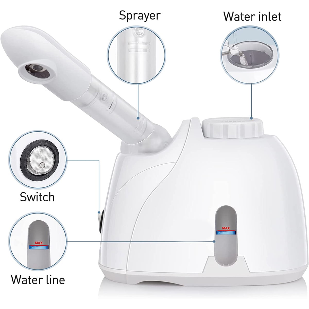 Fixdono Portable Facial Steamer, Nano Ionic Face Steamer with 180°Rotatable Sprayer, Warm/Cold Mist Portable Facial Steamer for Salon and SPA