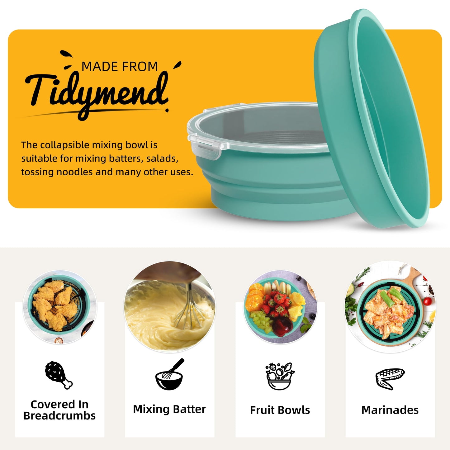 1 Pcs Collapsible Batter Bowl, Mess Free Breading Shaker, Silicone Mixing Bowls with Lids, Green