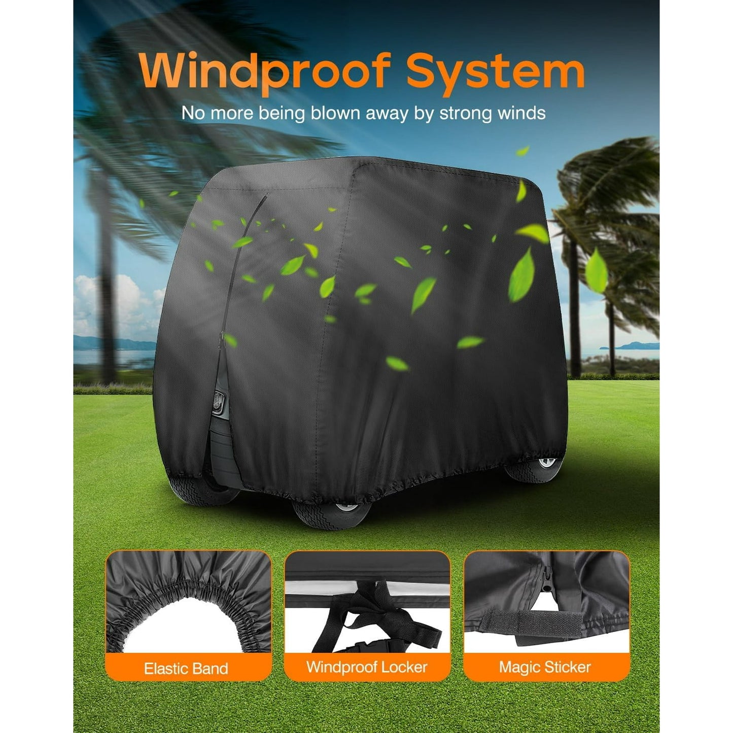 Fixdono 4 Passenger Golf Cart Cover, Waterproof Outdoor 4 Seat Club Car Cover, Fit for Golf Cart up to 112 inch, Black