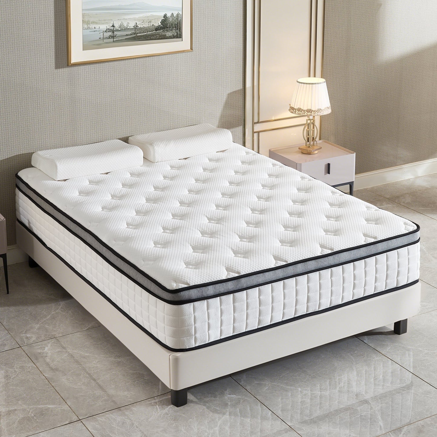 Hillnova 12" Queen Mattress, Euro Top Foam & Pocket Spring Hybrid Mattress in a Box, Plush Comfort, Pressure Relief and Motion Isolation