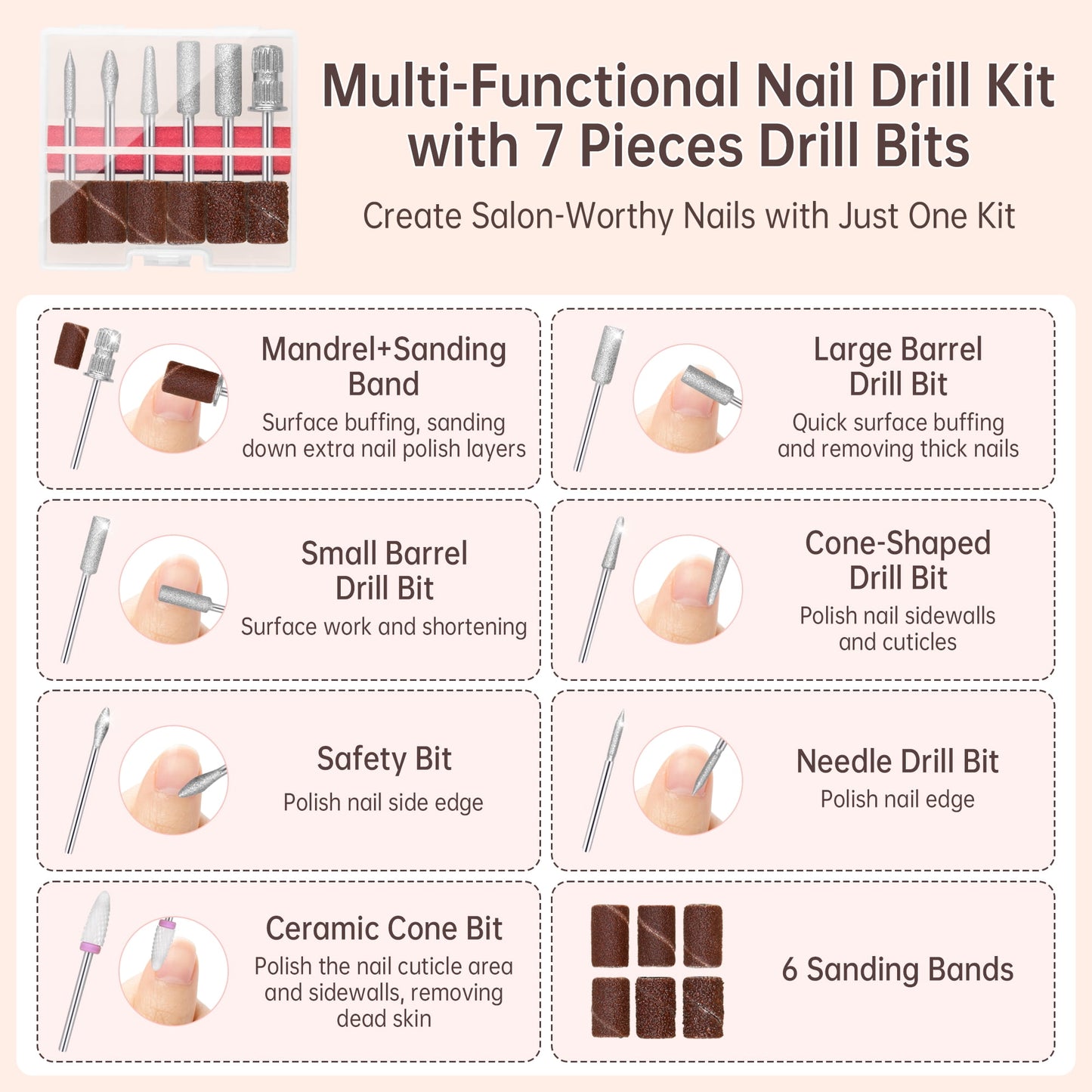 Sentryse Electric Nail Drill 40000RPM Professional Electric File Rechargeable Nail Drill Machine with LCD Display & Base & 7 Bits for Salon Manicures