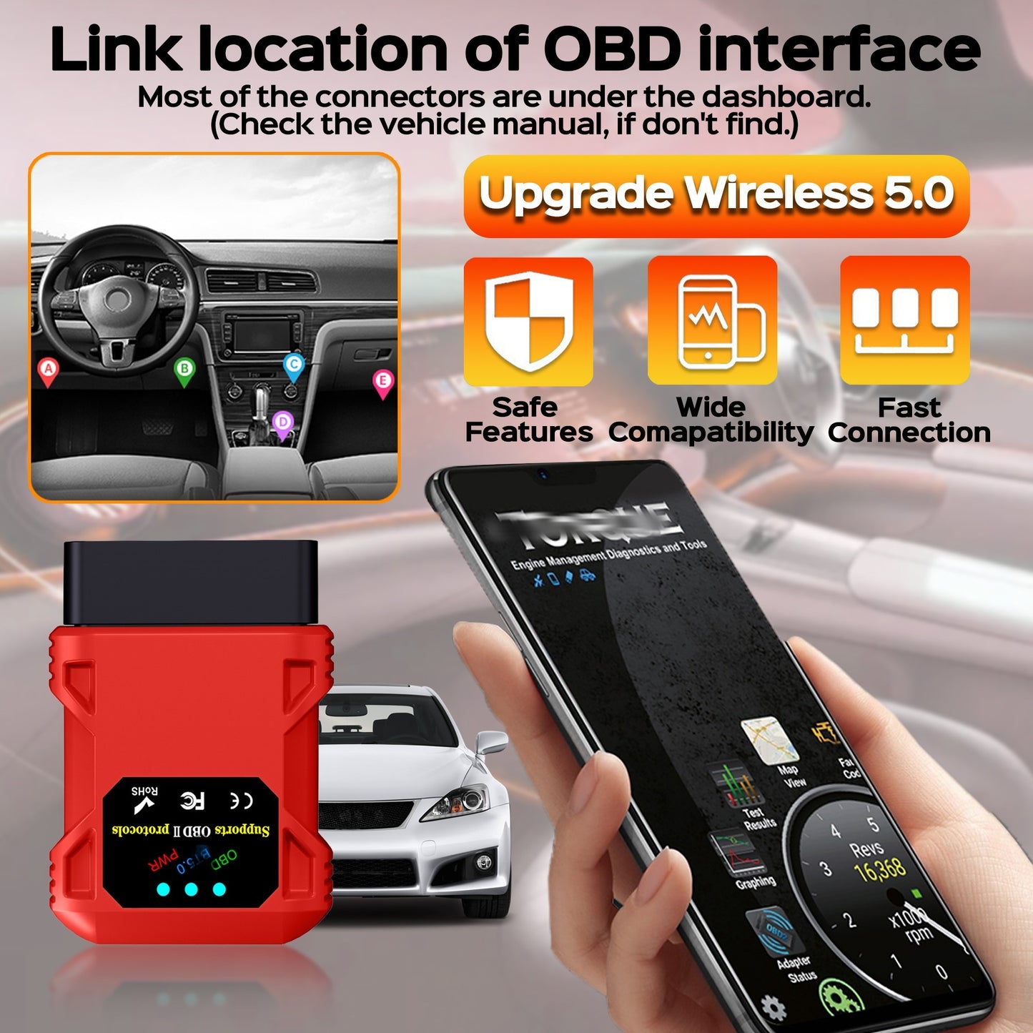 Tidymend OBD2 Scanner Bluetooth, Car Code Reader for iOS & Android, Exclusive APP & No Subscription Fee, OBDII Car Scanner Diagnostic Scan Tool