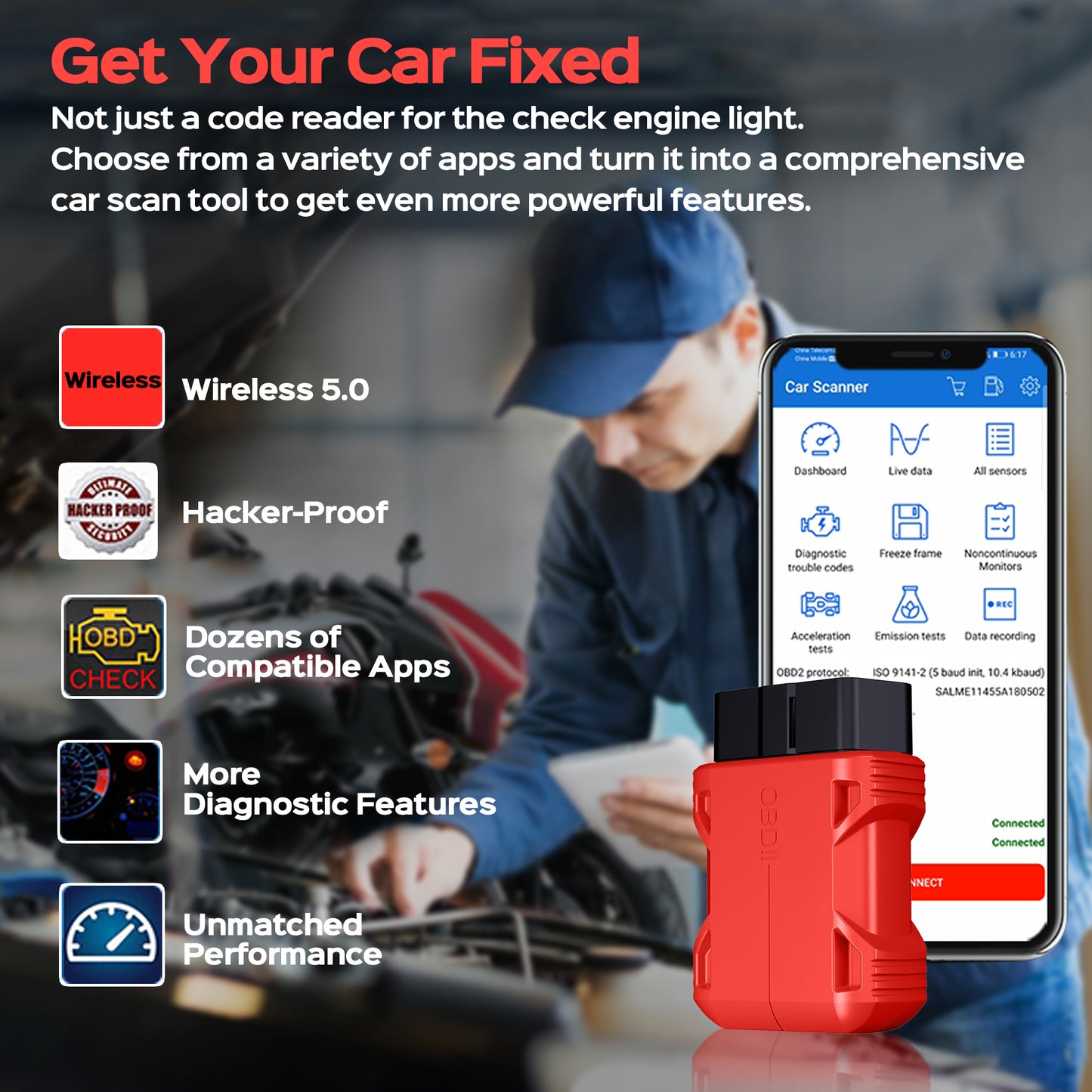 Tidymend OBD2 Scanner Bluetooth, Car Code Reader for iOS & Android, Exclusive APP & No Subscription Fee, OBDII Car Scanner Diagnostic Scan Tool