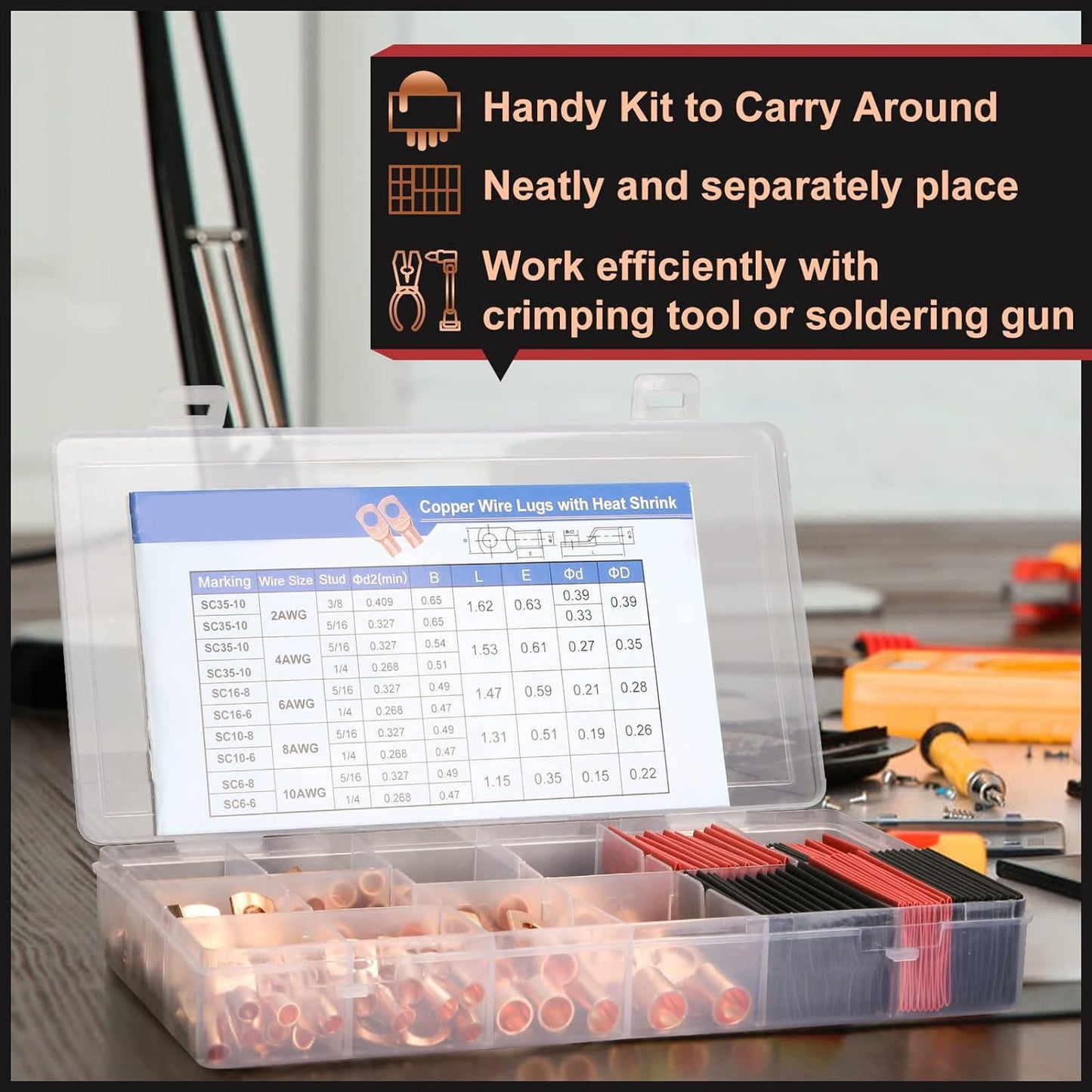 Fixdono 150pcs Battery Cable Ends, Copper Wire Lugs Assortment Kit for Marine Electrical Supplies