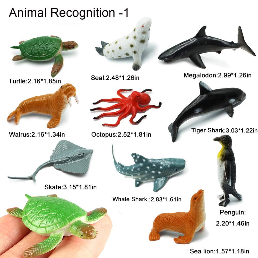 24 Pack Plastic Sea Ocean Animals Figure Sea Creatures Model Toys Set, Baby Bath Toys, Birthday Toys for Kids with Turtle Octopus Shark