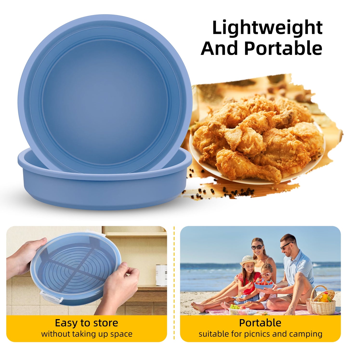 1 Pcs Collapsible Batter Bowl, Mess Free Breading Shaker, Silicone Mixing Bowls with Lids, Fry Fish Chicken Onion Rings