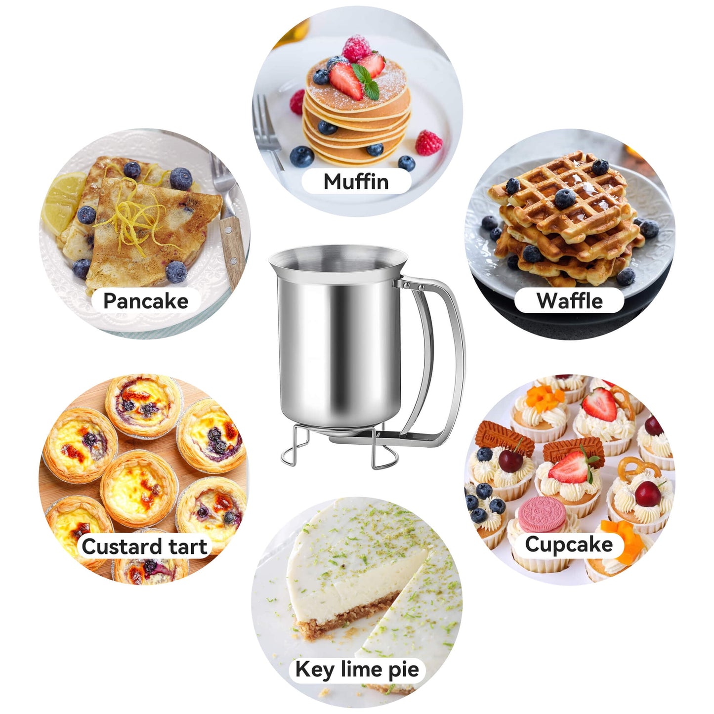 Fixdono Pancake Batter Dispenser, Stainless Steel Handheld Batter Dispenser for Baking, Cupcakes, Muffins, Crepes, Waffles, 800ML/27oz