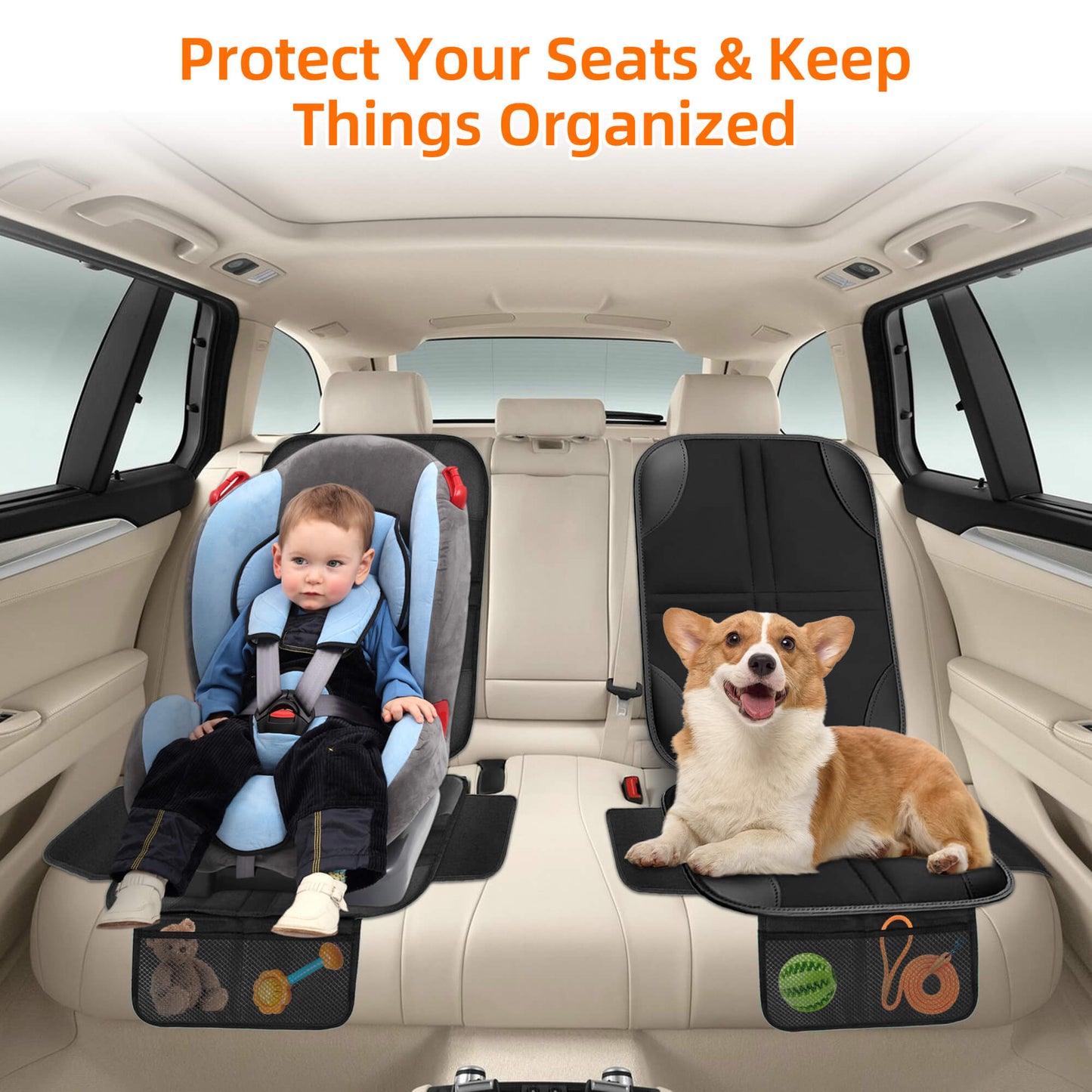 Fixdono Car Seat Protector for Child Car Seat, 600D Fabric Waterproof Car Seat Cover with Non-Slip Backing, 2 Pack, Black