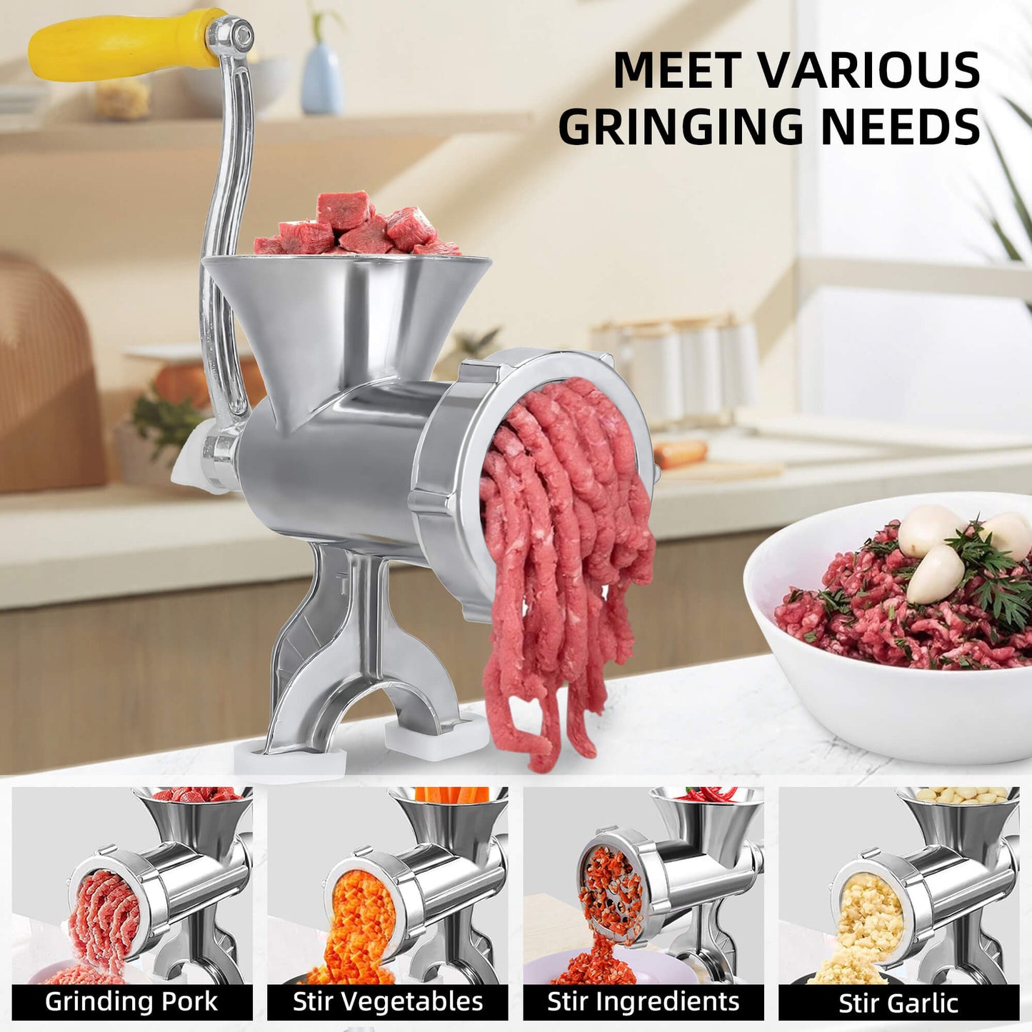 Fixdono Manual Meat Grinder, Sausage Maker Stuffer, Heavy Duty Hand Operated Mincer Food Kitchen Maker Machine