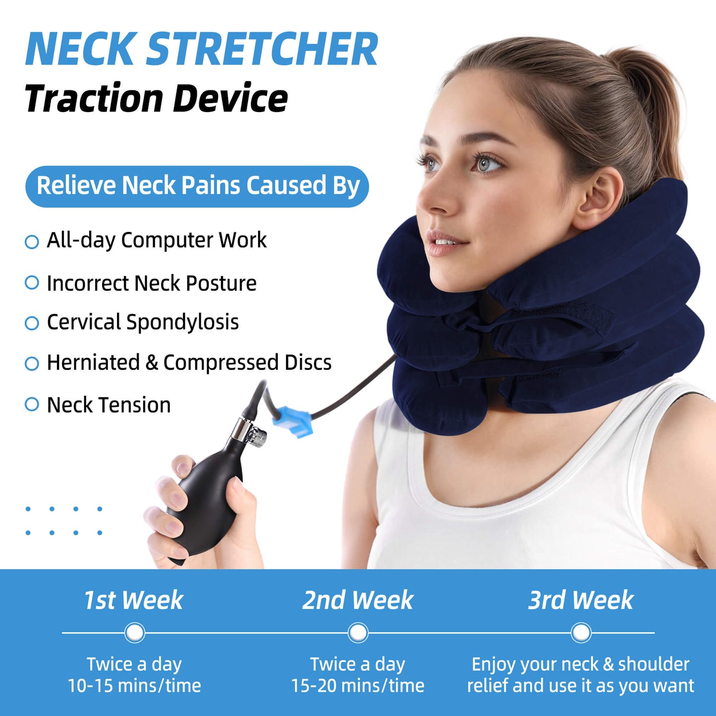 Cervical Neck Traction Device for Neck Pain Relief, Adjustable Inflatable Neck Stretcher Neck Brace, Neck Traction Pillow for Use Neck Decompression and Neck Tension Relief