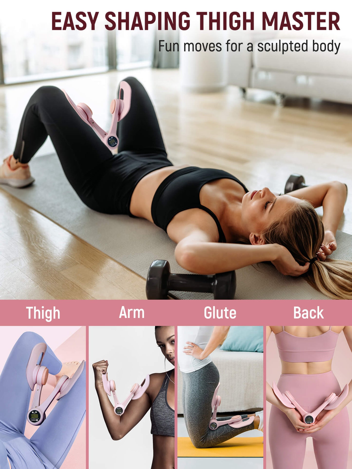 Sentryse Thigh Master, Thigh Trainer Pelvic Floor Exercise Devices with Display Counter, Inner Thigh Exerciser Workout Equipment for Women, Pink