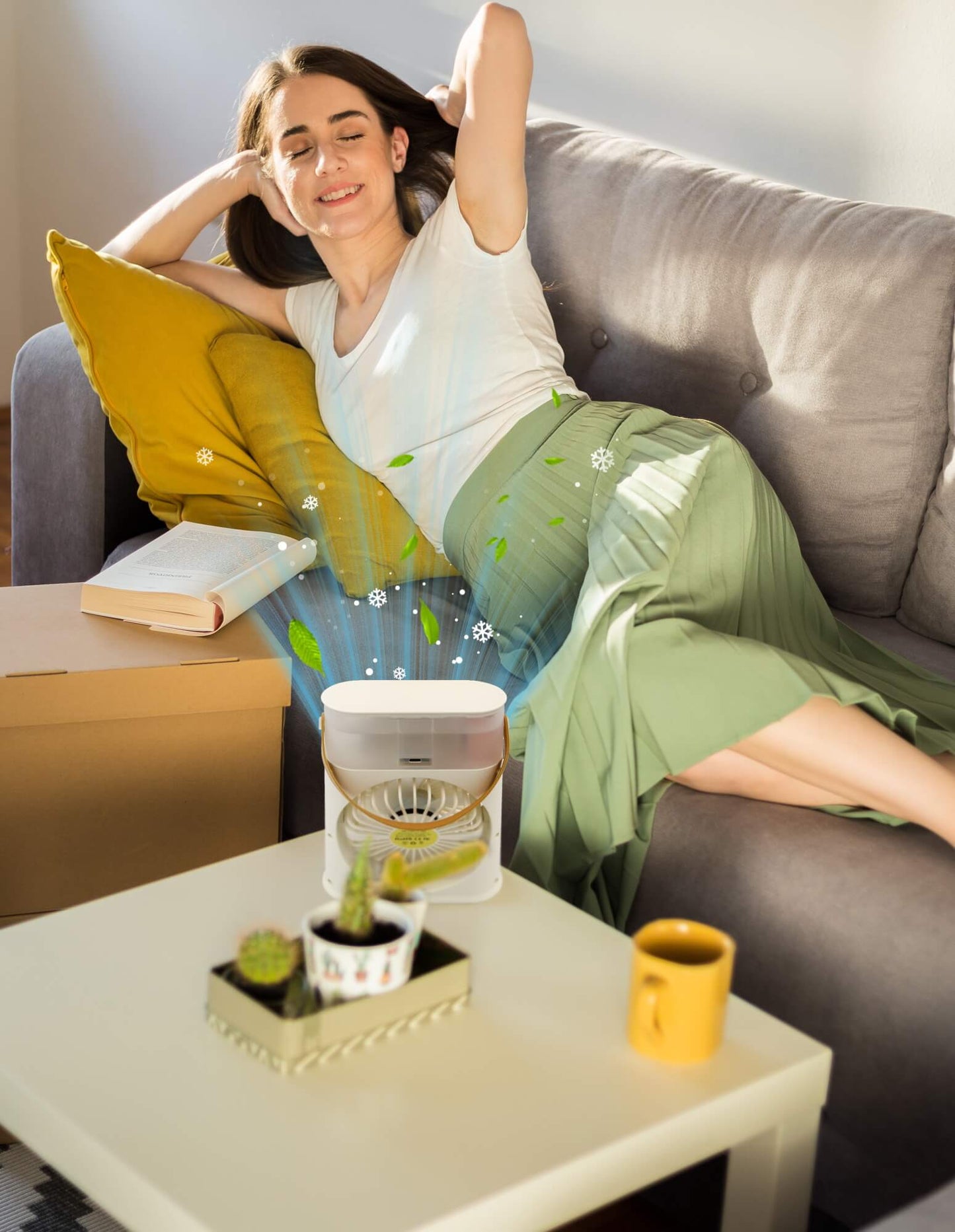 Sentryse Portable Air Conditioner Fan, Rechargeable Mini Evaporative Air Cooler Quiet Desk Fan, Personal Mini AC with 7 Colors LED Light for Home, Office, Beige