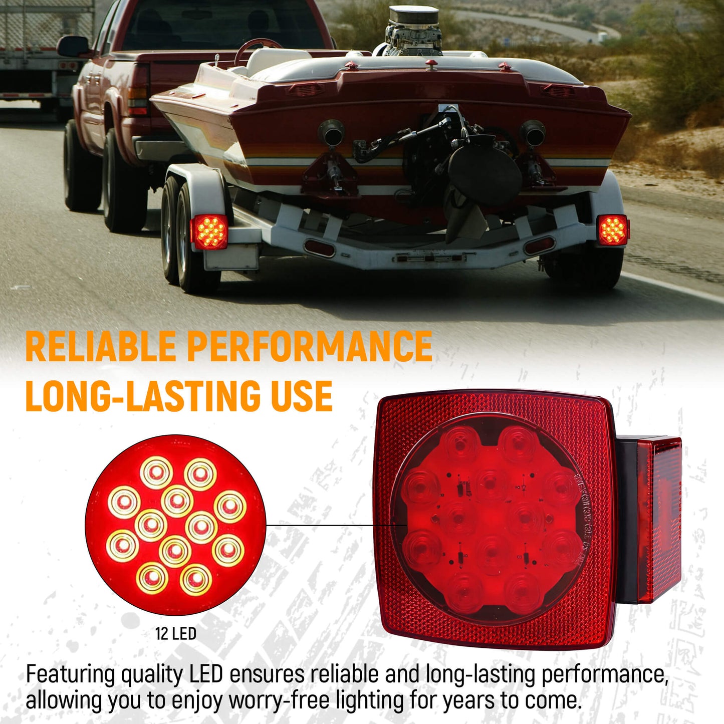 Fixdono Waterproof Tail Lights Boat Lights for Trailers, 2 Pcs