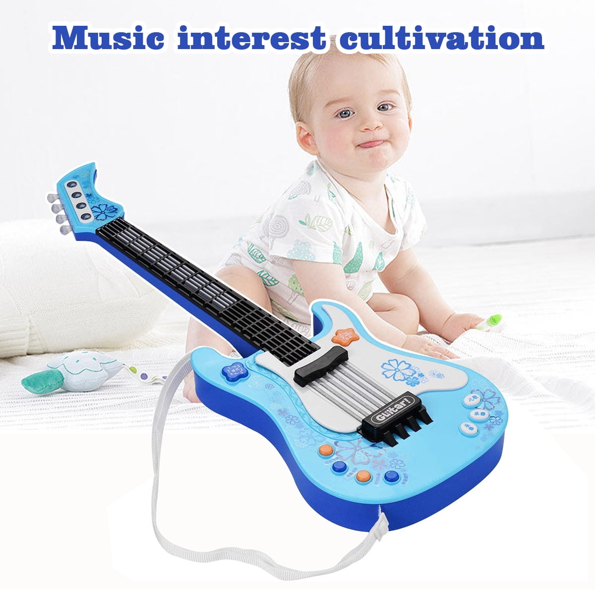 Kids Guitar for Children, Music Toys Guitar for Kids Toddler Electric Guitar with Strap, Kids Blue Guitar Musical Instrument Toys