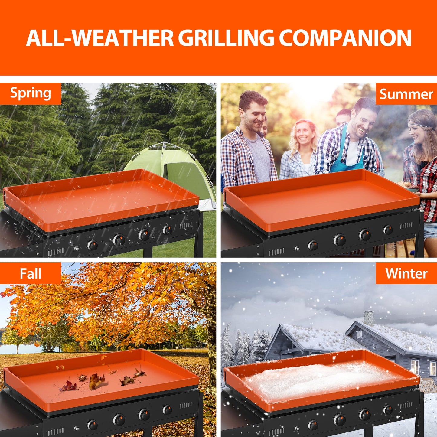 Fixdono 36" Silicone Griddle Mat for Blackstone, Full-Edge Protective, Food-Grade Silicone Griddle Cover, Orange