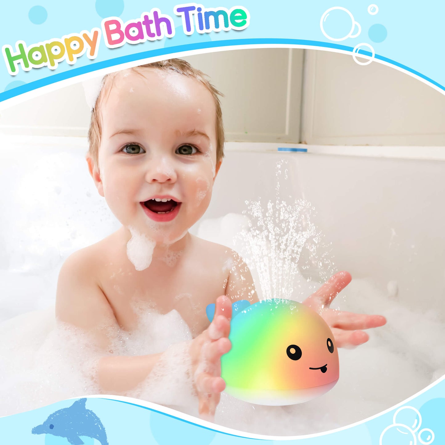 Fixdono Baby Bath Toys, Whale Light up Fountain Bath Toy, Birthday Christmas Gift for Baby Toddler 6 Months and Older, Unisex