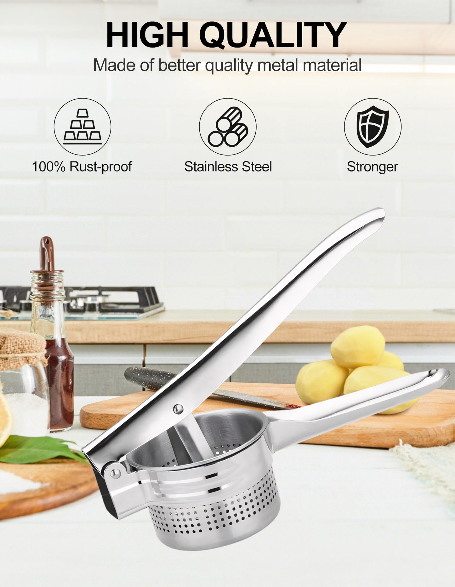 Sentryse Potato Ricer, Heavy Duty Stainless Steel Potato Masher, Manual Ricer Kitchen Tool for Fruits, Vegetables, Potato