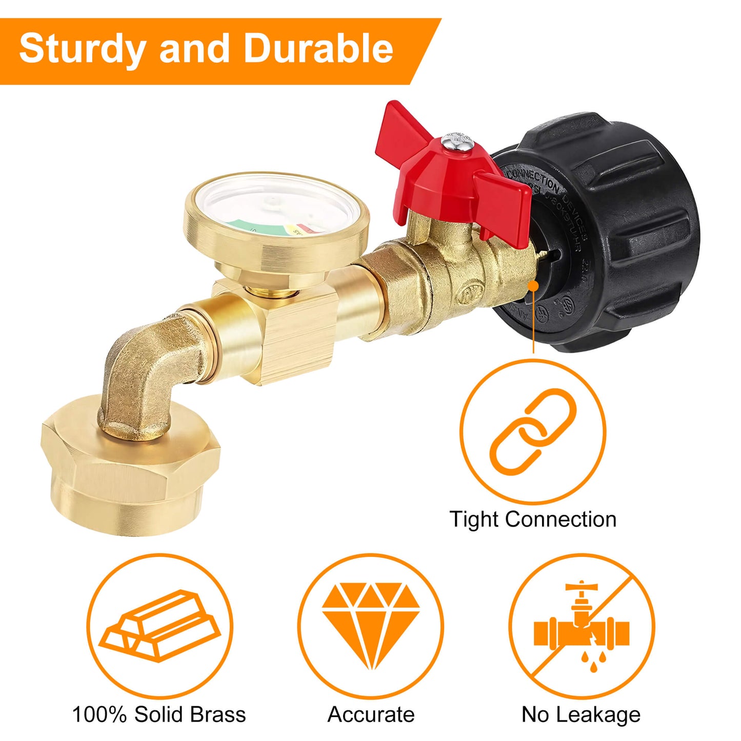 Fixdono Propane Refill Adapter with Valve and Gauge, Fill 1 lb Bottles from 20 lb Tank, Solid Brass