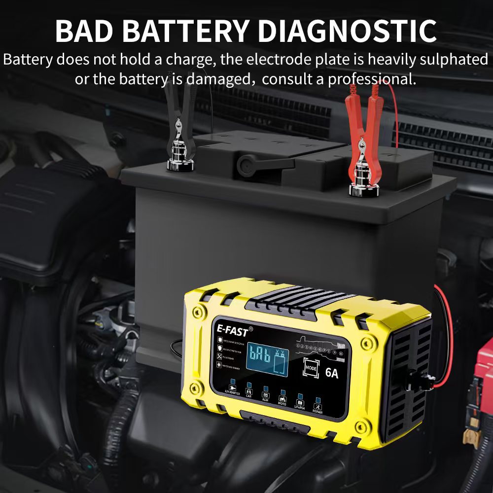 Tidymend 6A Smart Car Battery Charger, Trickle Charger 12V Fully Automatic Battery Maintainer, Float Charger and Desulfator for Motorcycle, ATV, Lithium and Deep Cycle Batteries