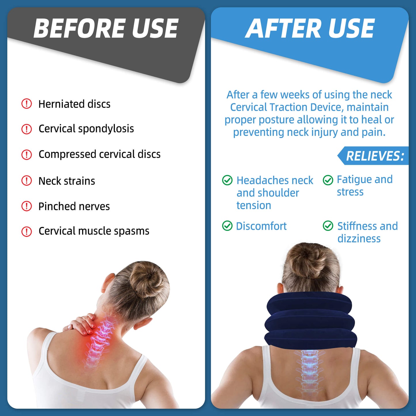 Cervical Neck Traction Device for Neck Pain Relief, Adjustable Inflatable Neck Stretcher Neck Brace, Neck Traction Pillow for Use Neck Decompression and Neck Tension Relief