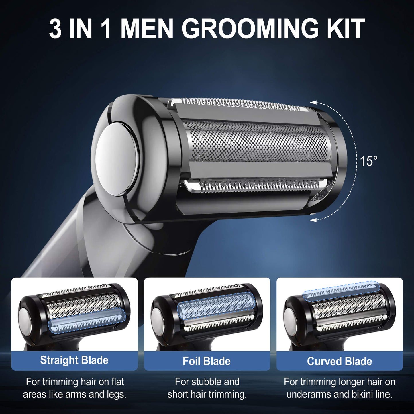Fixdono Body Hair Trimmer for Men, Waterproof Electric Razor Shaver, Wet/Dry Beard Trimmer, Battery Operated