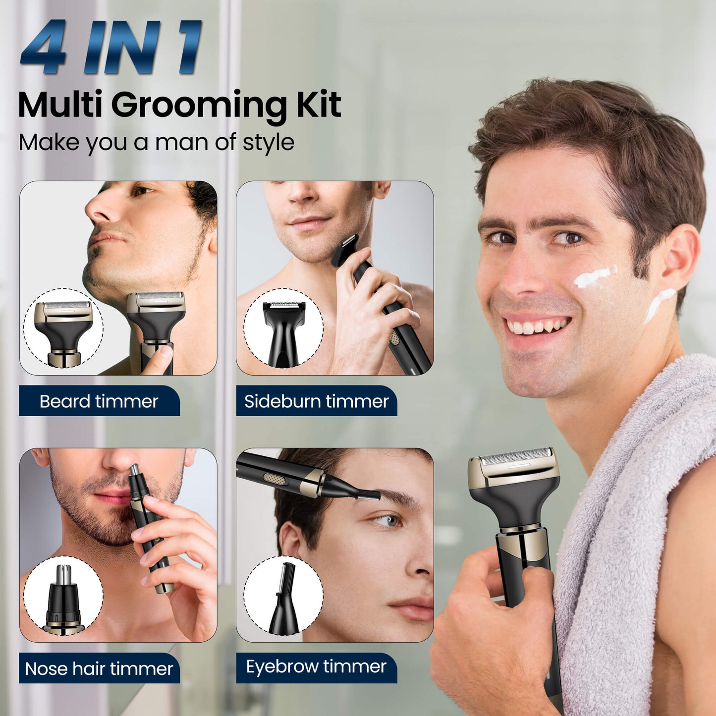 Reichtum Electric Shaver for Men Women, 4 in 1 Rechargeable Razor Nose Hair Trimmer Grooming Groomer Kit for Facial Eyebrow Beard Sideburn