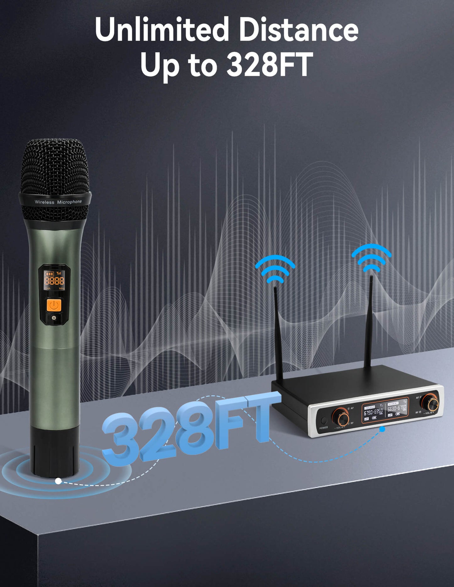 Fixdono Wireless Microphone System, Dual Handheld Cordless Dynamic Microphones for Singing Karaoke, Speaker, Conferences, Wedding, Church, 328 ft