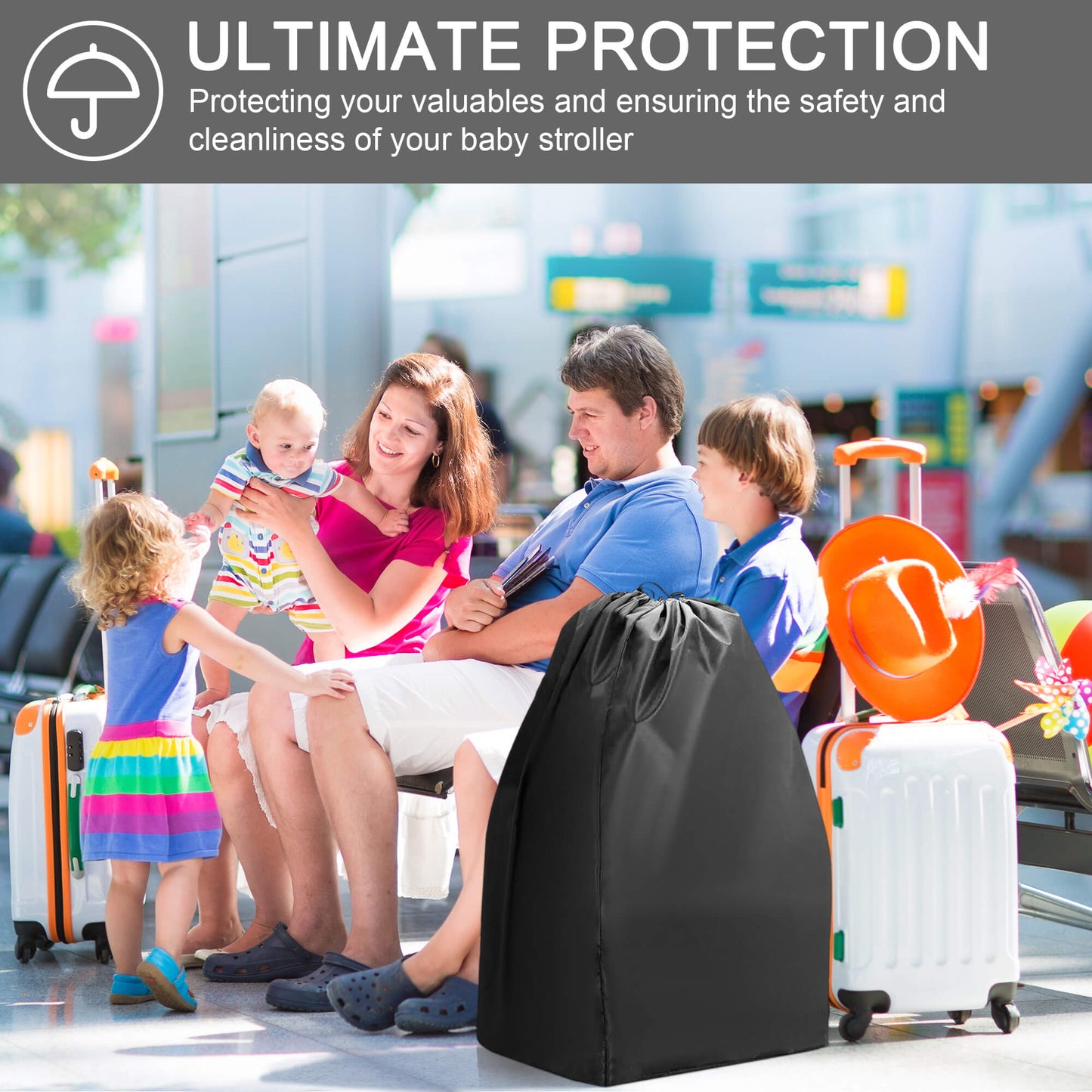 Fixdono Car Seat Travel Bag for Airplane, Easy Carry Durable Gate Check Bag, Carseat Cover for Air Travel, Black 1 Pack