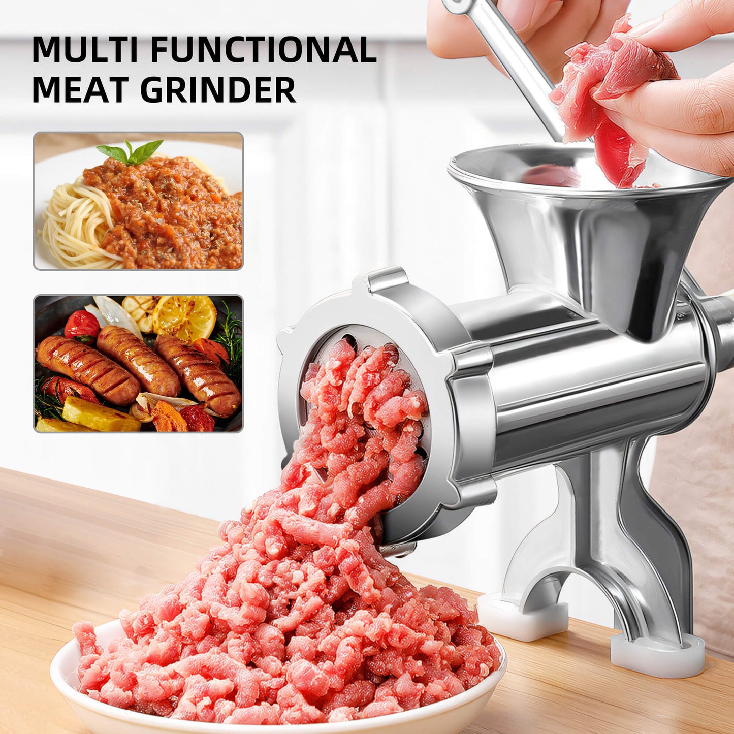 Fixdono Manual Meat Grinder, Sausage Maker Stuffer, Heavy Duty Hand Operated Mincer Food Kitchen Maker Machine