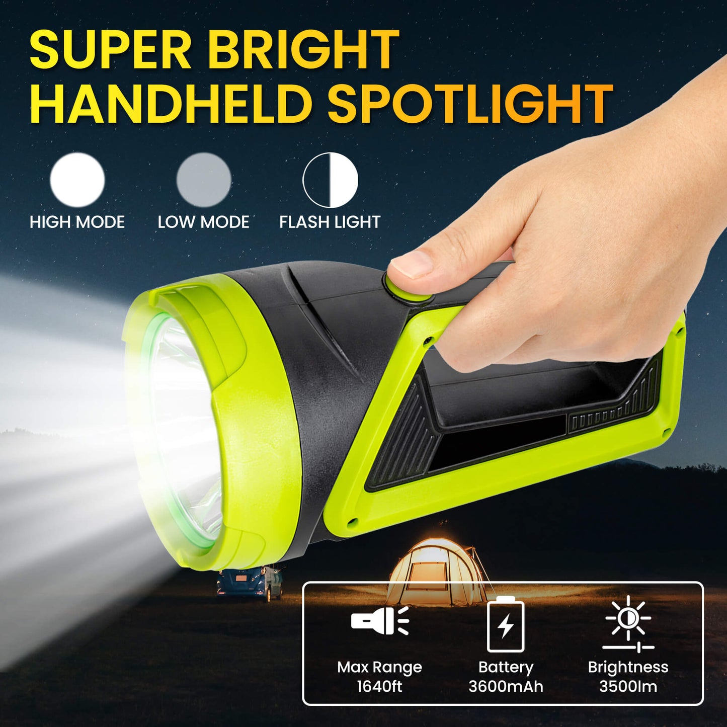 LED Flashlight Rechargeable Spotlight, 3500LM Super Bright Hand Spotlight, Portable Handheld Searchlight, Waterproof Outdoor Torch Light for Security, Camping, Hunting, Hiking