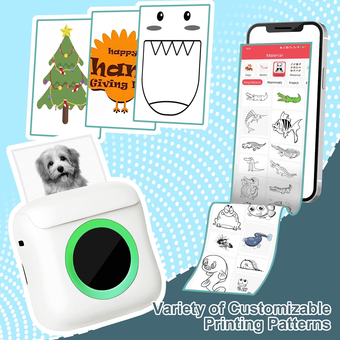 Mini Sticker Printer, Bluetooth Smart Pocket Inkless Thermal Printer with 20 Rolls Paper and Sticker