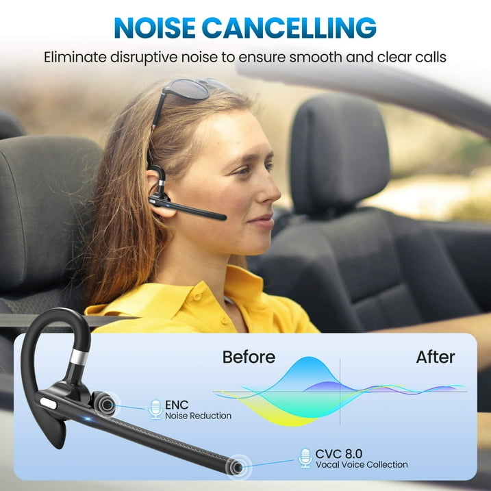 CreWear Bluetooth Headset, Wireless Bluetooth Earpiece with 500mAh Charging Case, Hand-Free Noise Canceling Headphones for Computer Trucker Office