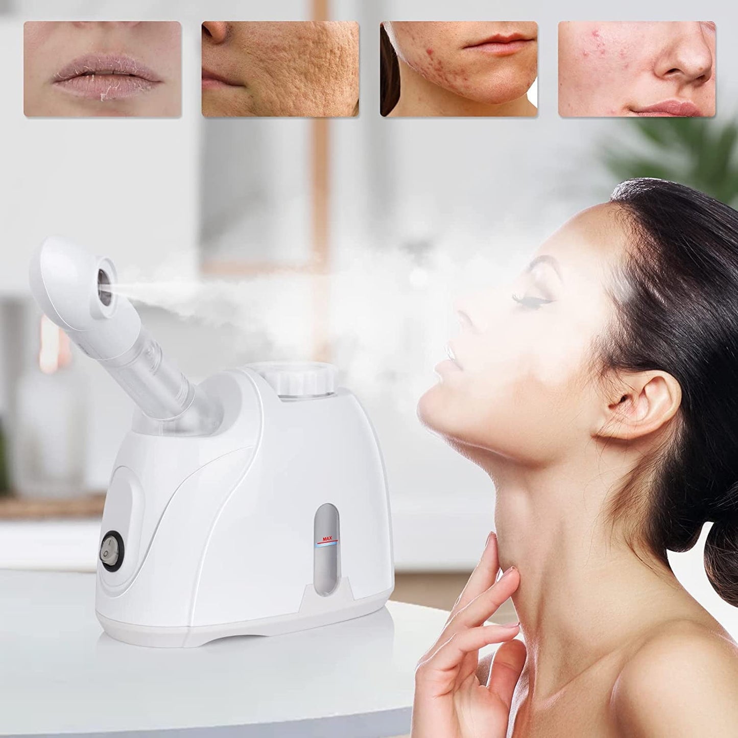 Fixdono Portable Facial Steamer, Nano Ionic Face Steamer with 180°Rotatable Sprayer, Warm/Cold Mist Portable Facial Steamer for Salon and SPA