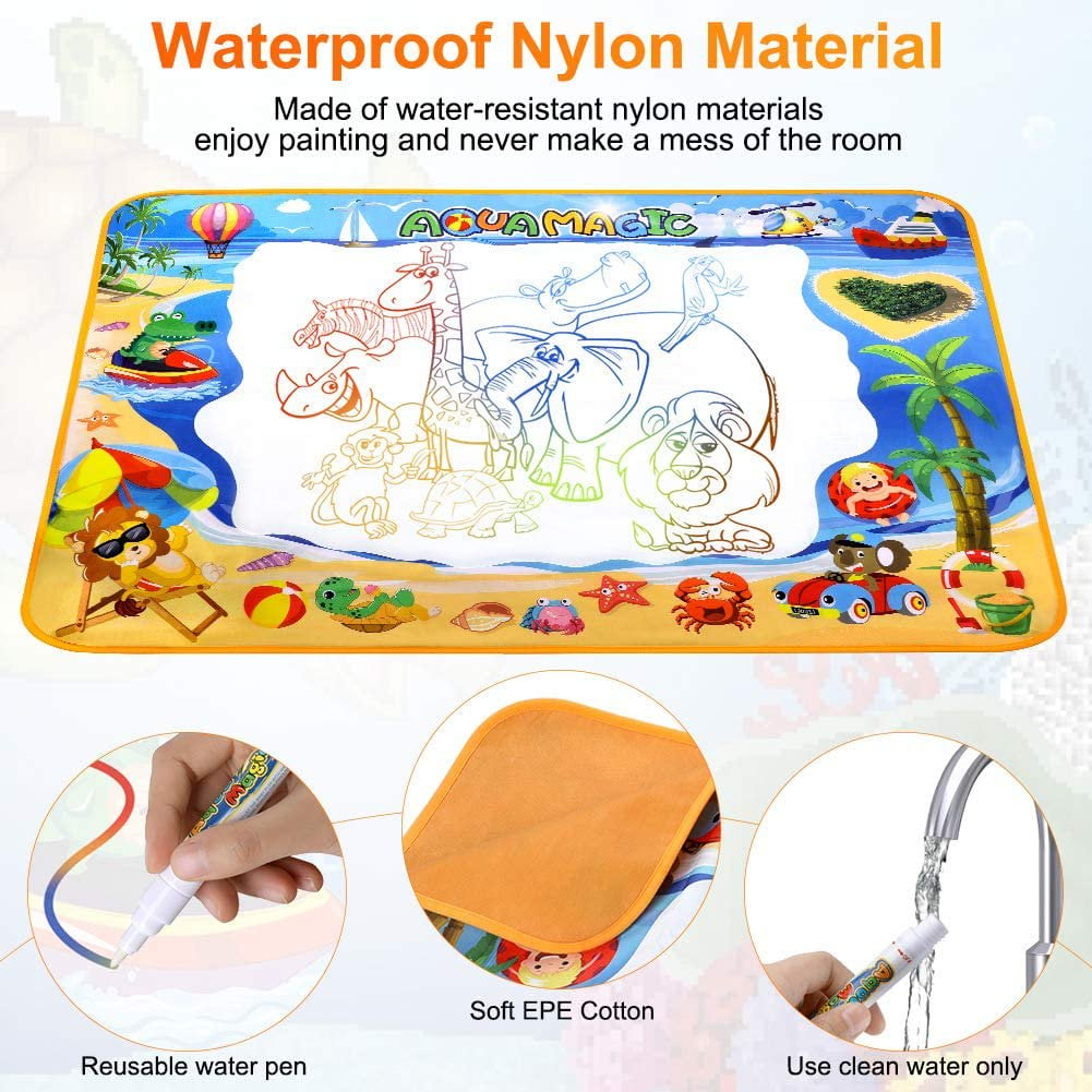 Water Doodle Mat, 40x32 Inches Water Drawing Mats for Toddlers 1-3, Water Drawing Mat, Painting Mat Kids Educational Learning Toys 2 3 4 5 6 Year Old Girl Birthday Gifts