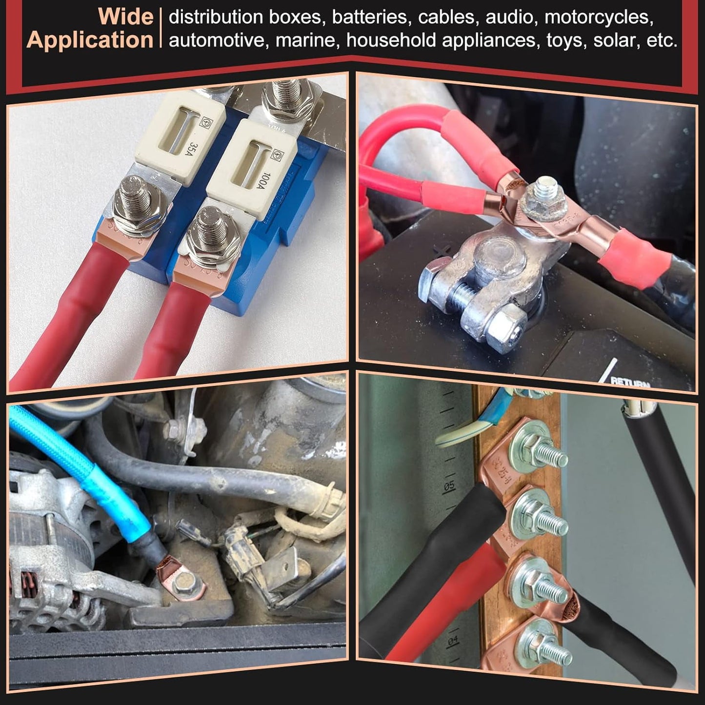 Fixdono 150pcs Battery Cable Ends, Copper Wire Lugs Assortment Kit for Marine Electrical Supplies