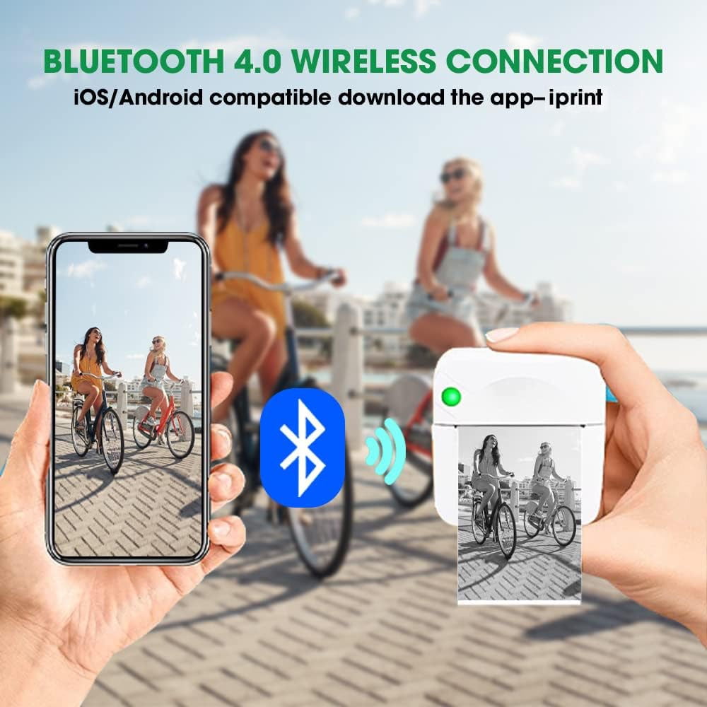 Fixdono Mini Photo Printer, Portable Pocket Thermal Printer with 1 Rolls Paper for iOS Android
