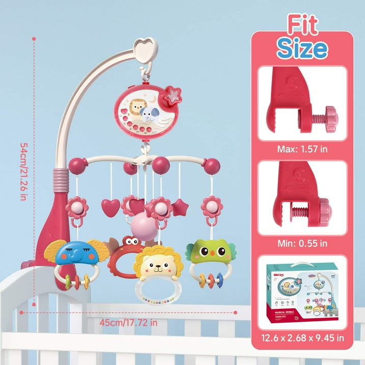 CreWear Crib Mobile with Music and Lights, Baby Mobiles for Cribs, Nursery Musical Mobile for Bassinets Toys Hanging Girls Boys